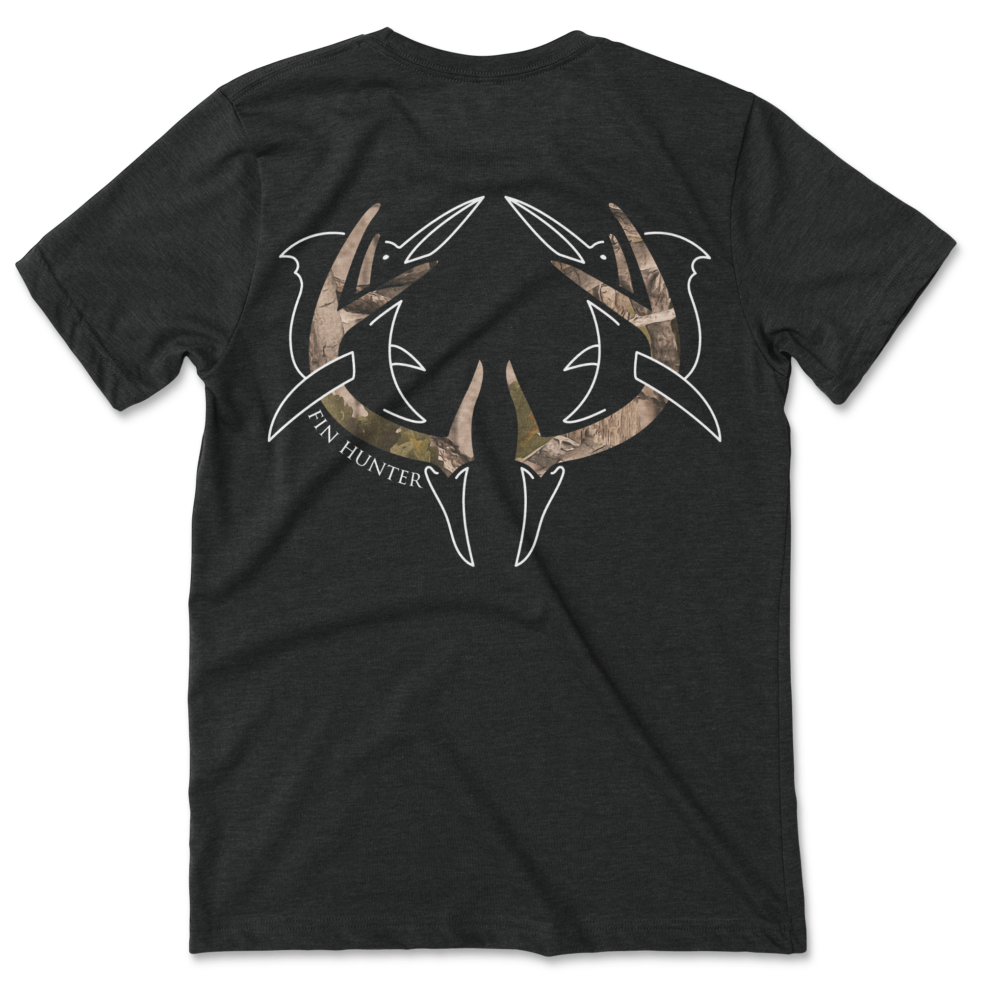 Fin Hunter Camo Marlin Rack T-Shirt in Black, back product view
