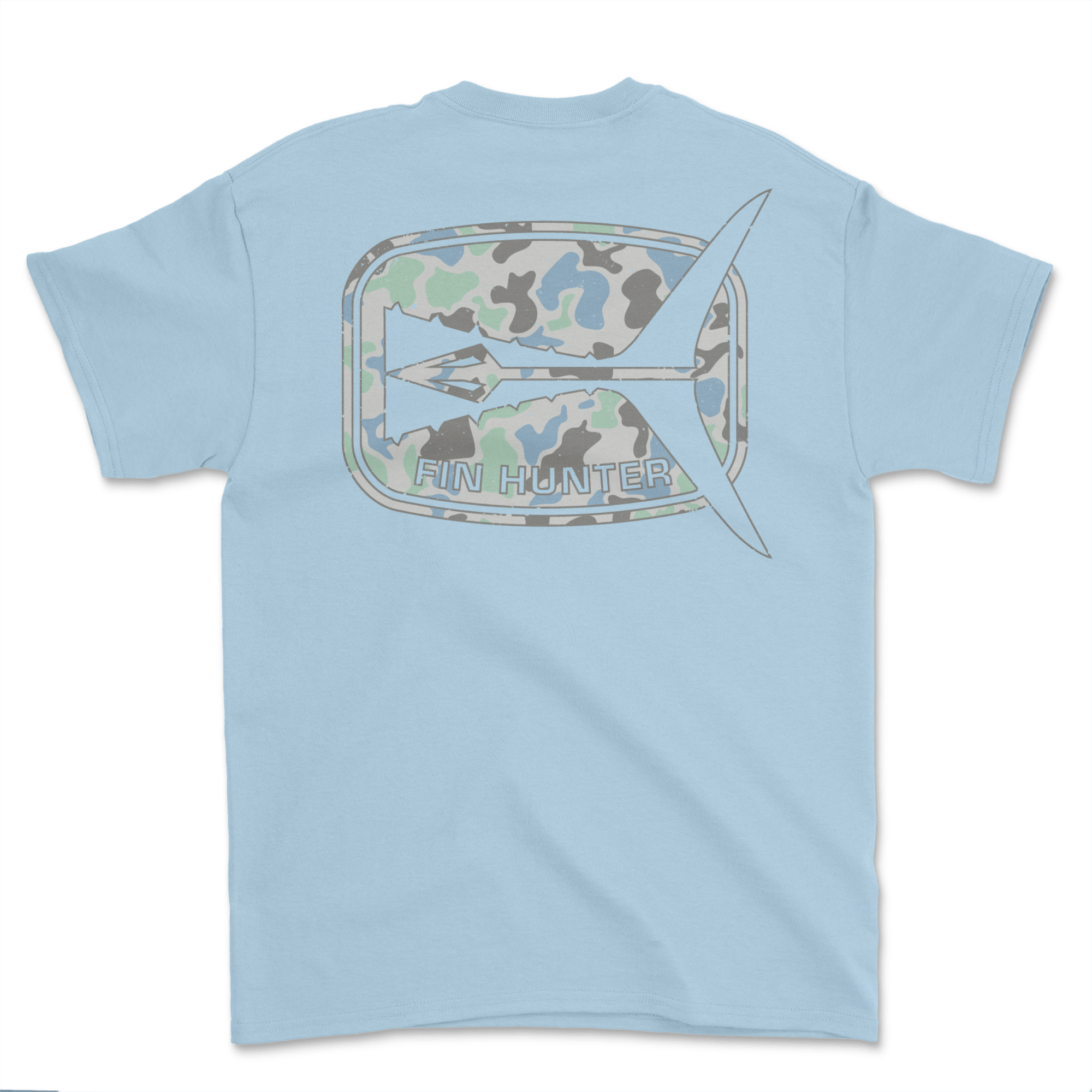 Fin Hunter Tail Blue Camo T-Shirt in Ice Blue, back product view
